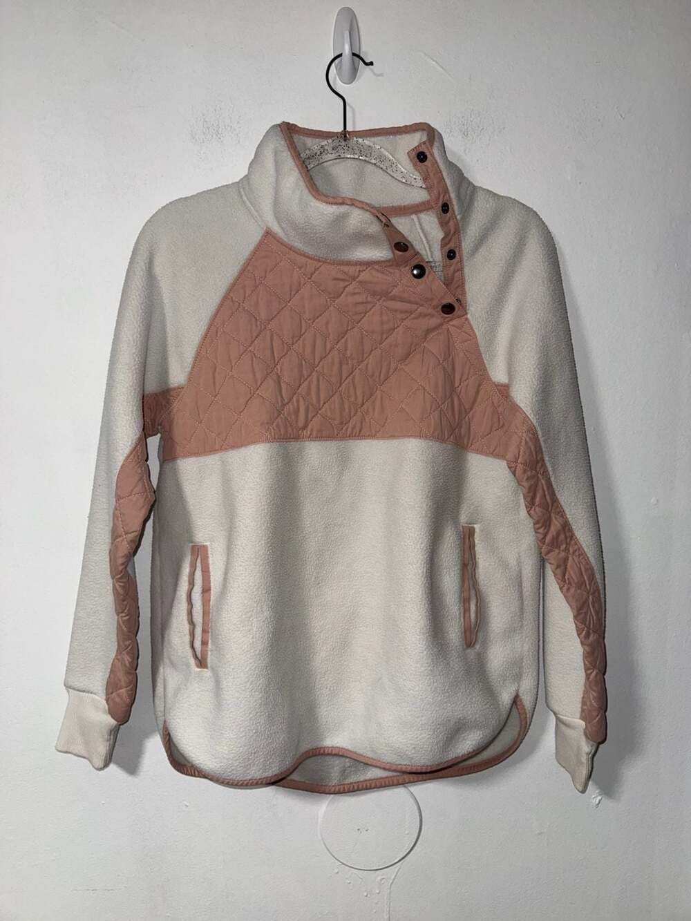 Abercrombie & Fitch Fleece Pullover Size S White Quilted Pink